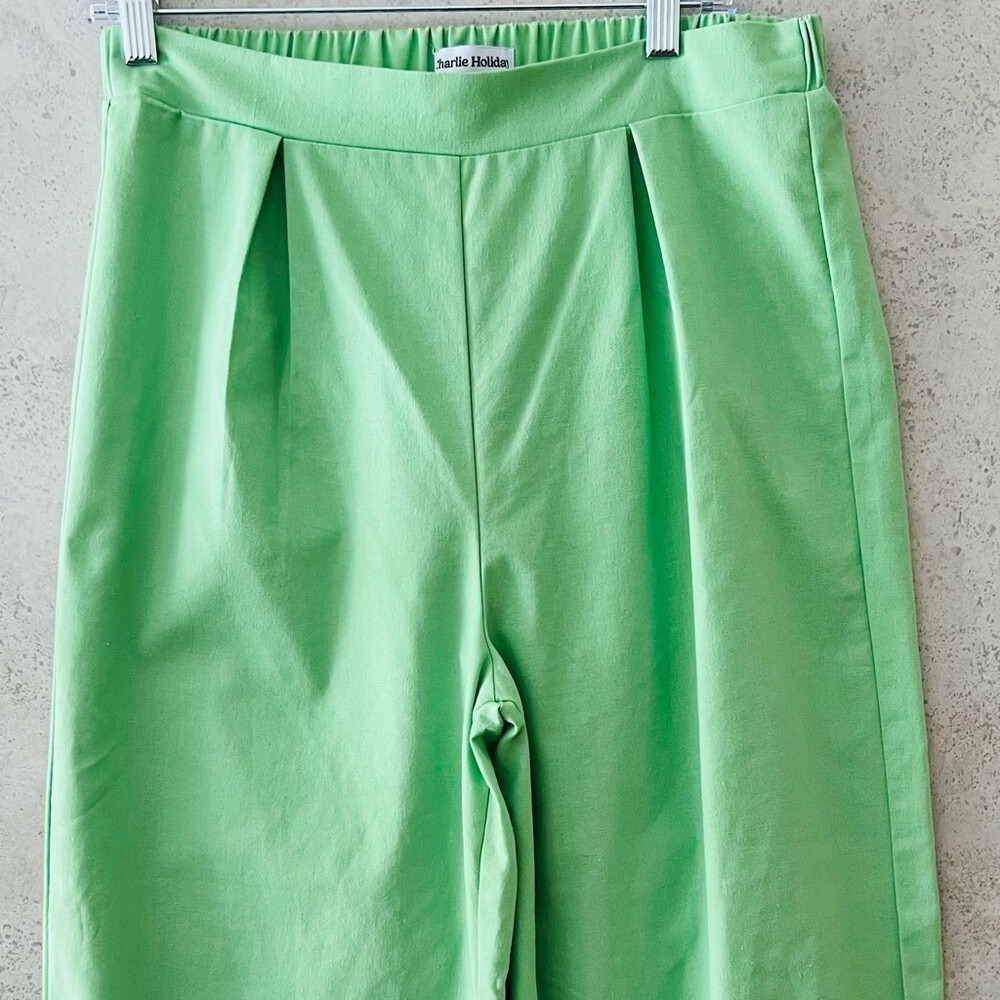 Charlie Holiday‎ Sz 6 Womens Green  Wide Leg Cropped Linen Cotton Blend Pants